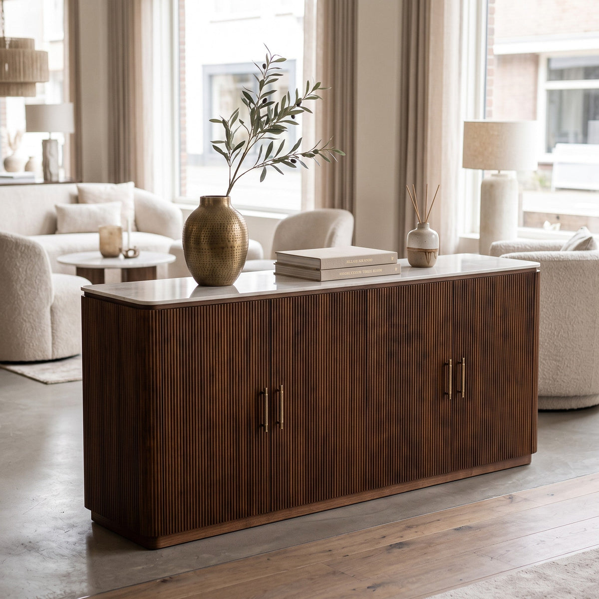 Pole to Pole Urban Chique Dressoir | Keramisch Marmer & Walnoot - POLE TO POLE - Woonboutique
