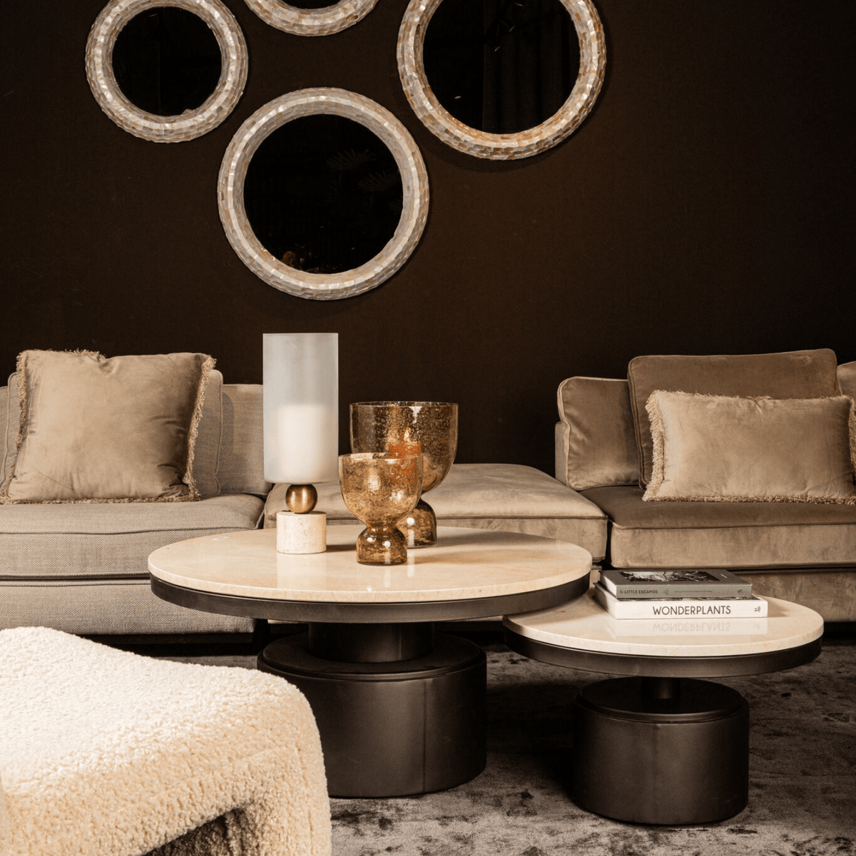 PTMD | Bregt Salontafel | Beige Marmer Rond Laag - PTMD - Woonboutique