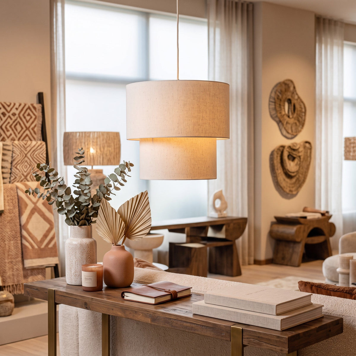 PTMD | Devi Hanglamp Naturel Linnen - PTMD - Woonboutique
