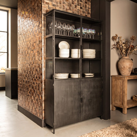 PTMD Elina Vitrinekast | Zwart IJzer & Glas - PTMD - Woonboutique