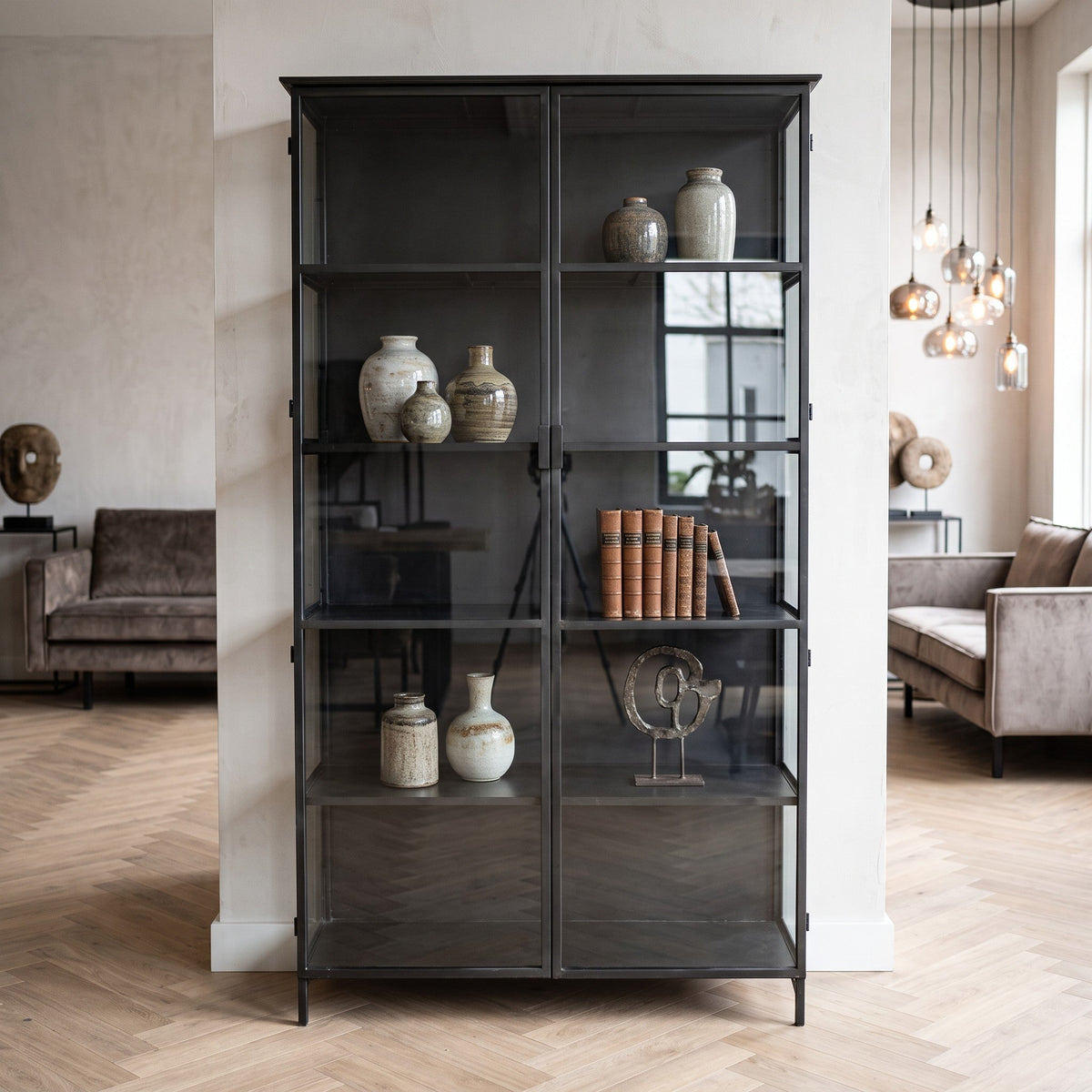 PTMD Elina Vitrinekast | Zwart IJzer & Glas - PTMD - Woonboutique