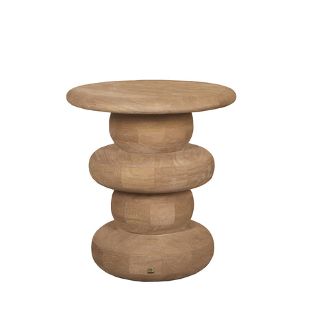 PTMD | Keven Bijzettafel | Naturel Mangohout Geribbeld Rond - PTMD - Woonboutique