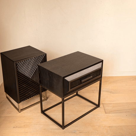 PTMD Lixly Nachtkastje | Zwart Hout & IJzer - PTMD - Woonboutique