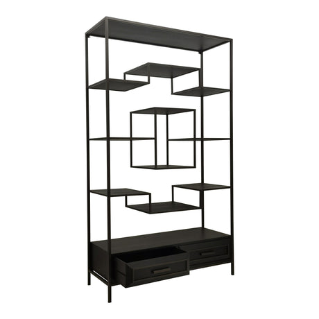 PTMD Lixly Vakkenkast | Zwart Hout & IJzer - PTMD - Woonboutique