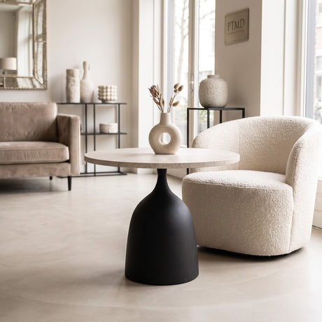 PTMD | Patras Bijzettafel | Beige Marmer met Zwart Stalen Onderstel - PTMD - Woonboutique