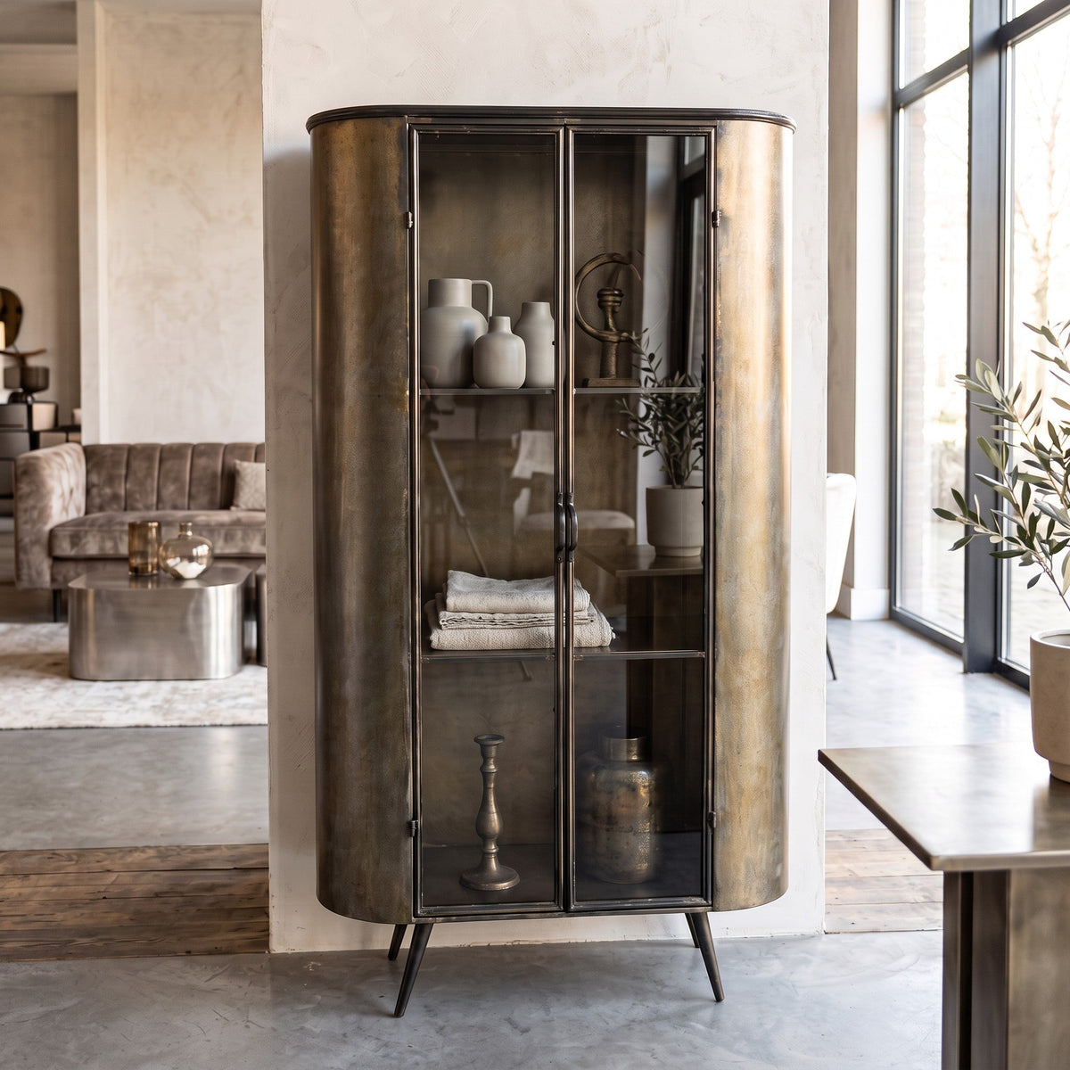 PTMD Spacer Vitrinekast | Messing & Glas - PTMD - Woonboutique