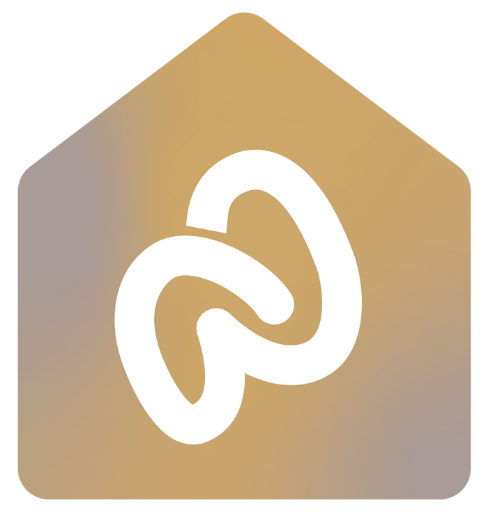 een elegant en minimalistisch logo in een warme goud-bruine tint, bestaande uit de verweven letters 'W' en 'B' die de initialen van 'Woonboutique' vormen en subtiel zijn geplaatst binnen een huisvorm, wat staat voor de persoonlijke en hoogwaardige woonervaring van Marc en Wesley.