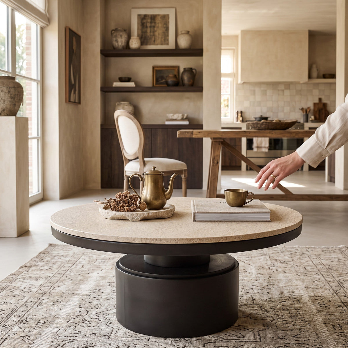 PTMD | Bregt Salontafel | Beige Marmer Rond Hoog - PTMD - Woonboutique