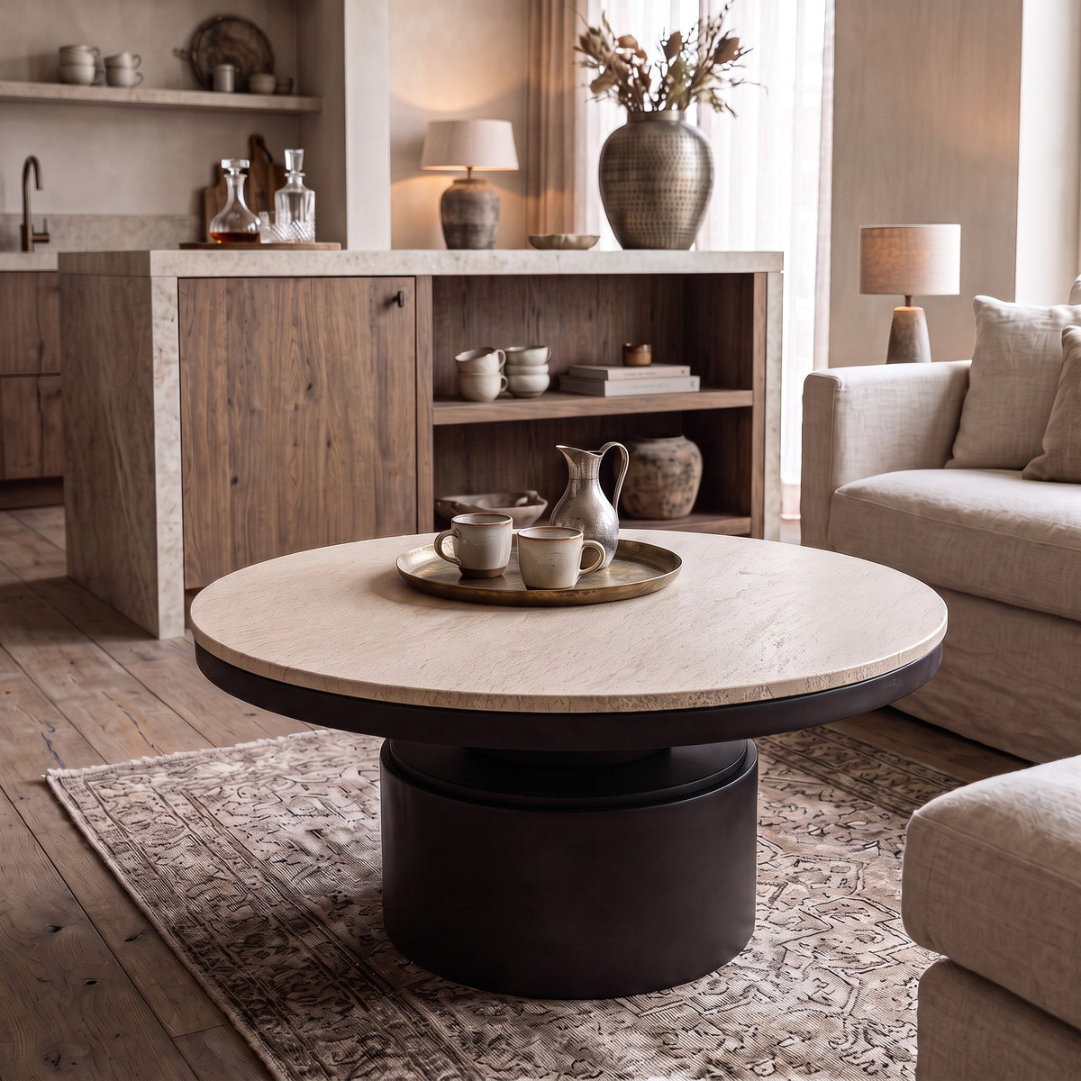 PTMD | Bregt Salontafel | Beige Marmer Rond Hoog - PTMD - Woonboutique
