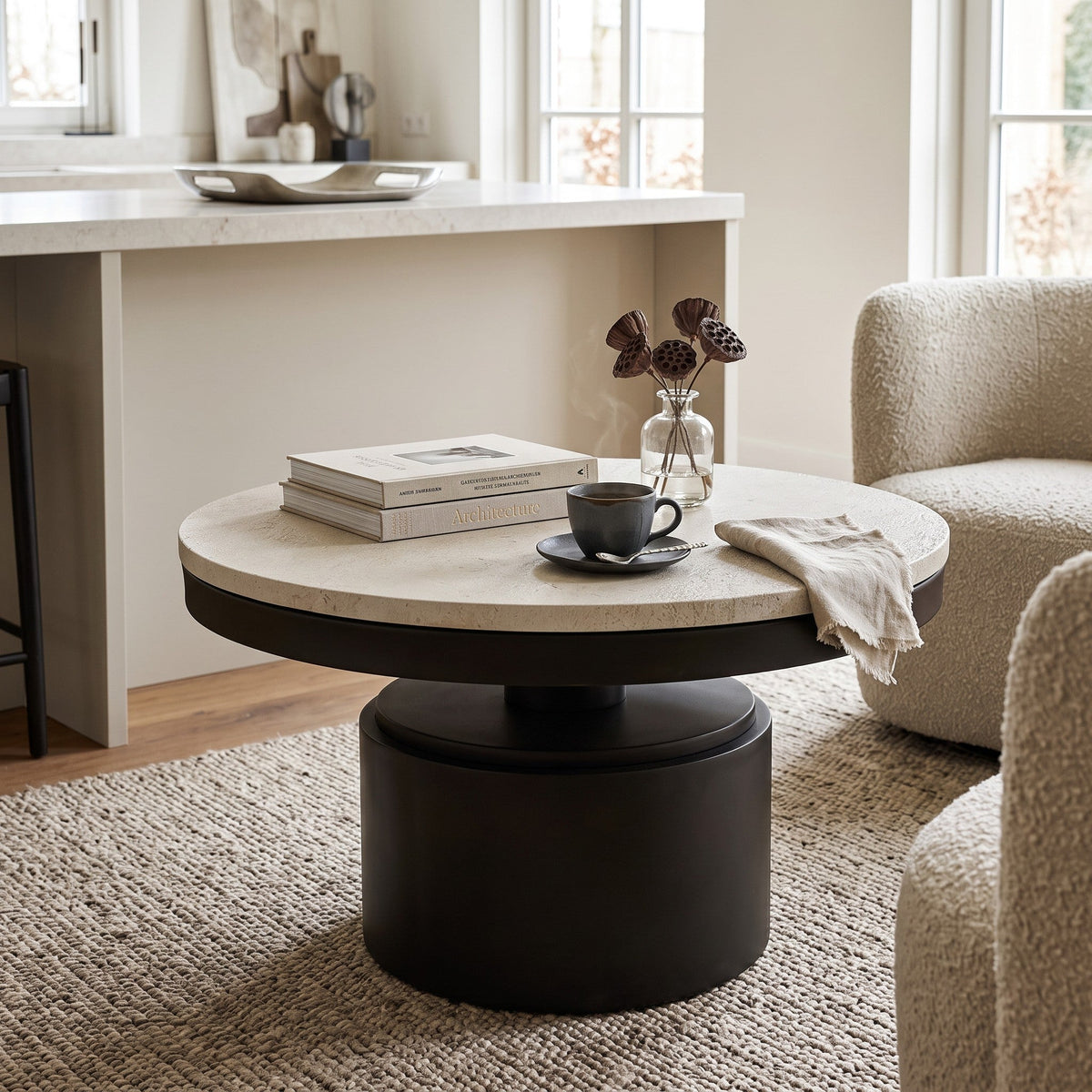 PTMD | Bregt Salontafel | Beige Marmer Rond Laag - PTMD - Woonboutique