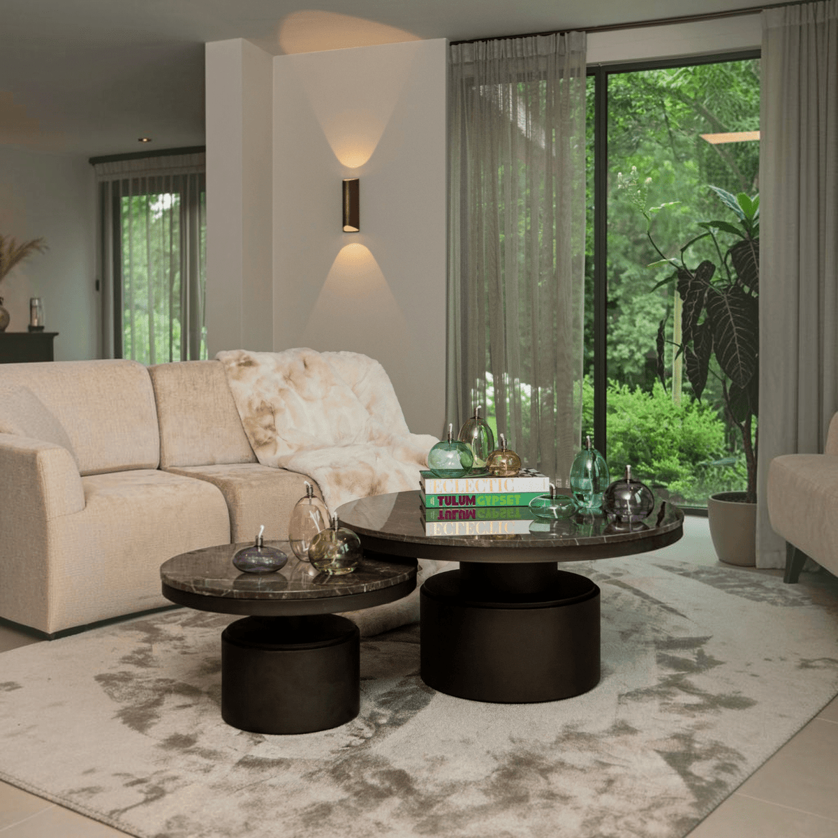 PTMD | Bregt Salontafel | Donkerbruin Marmer Rond Hoog - PTMD - Woonboutique