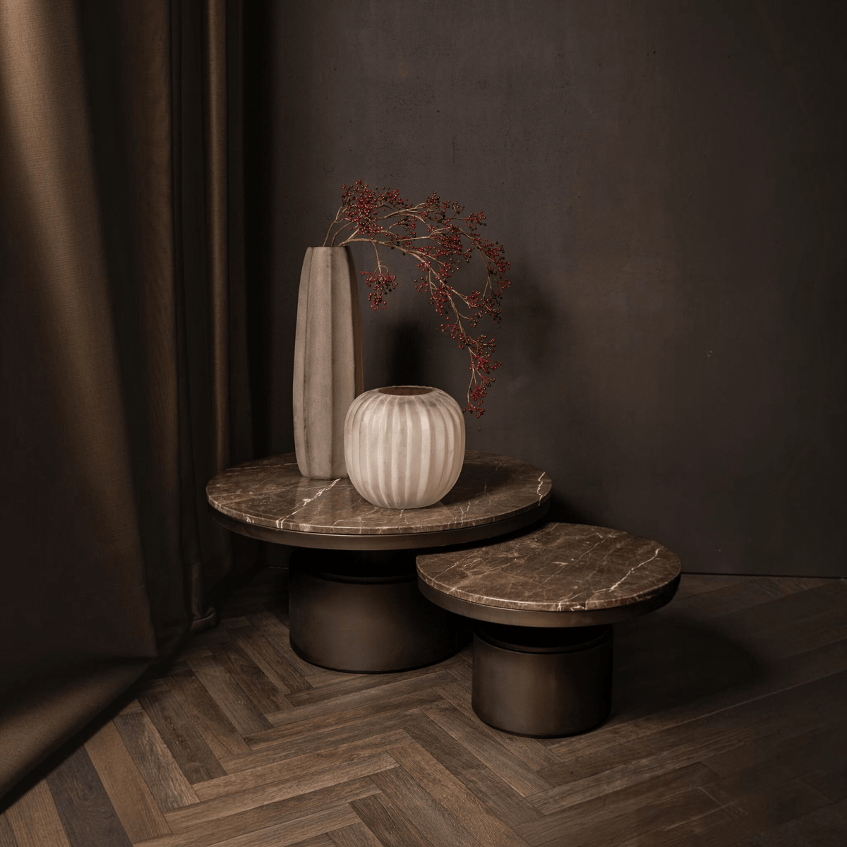 PTMD | Bregt Salontafel | Donkerbruin Marmer Rond Laag - PTMD - Woonboutique