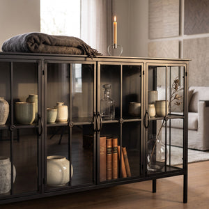 PTMD Cave Dressoir Laag | Zwart IJzer & Glas - PTMD - Woonboutique