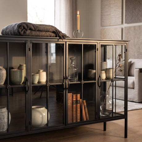 PTMD Cave Dressoir Laag | Zwart IJzer & Glas - PTMD - Woonboutique