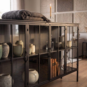 PTMD Cave Dressoir Laag | Zwart IJzer & Glas - PTMD - Woonboutique