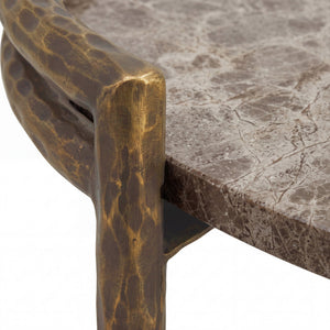 PTMD | Dented Salontafel | Donkerbeige Marmer Rond Messing Onderstel - PTMD - Woonboutique