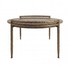 PTMD | Dented Salontafel | Donkerbeige Marmer Rond Messing Onderstel - PTMD - Woonboutique