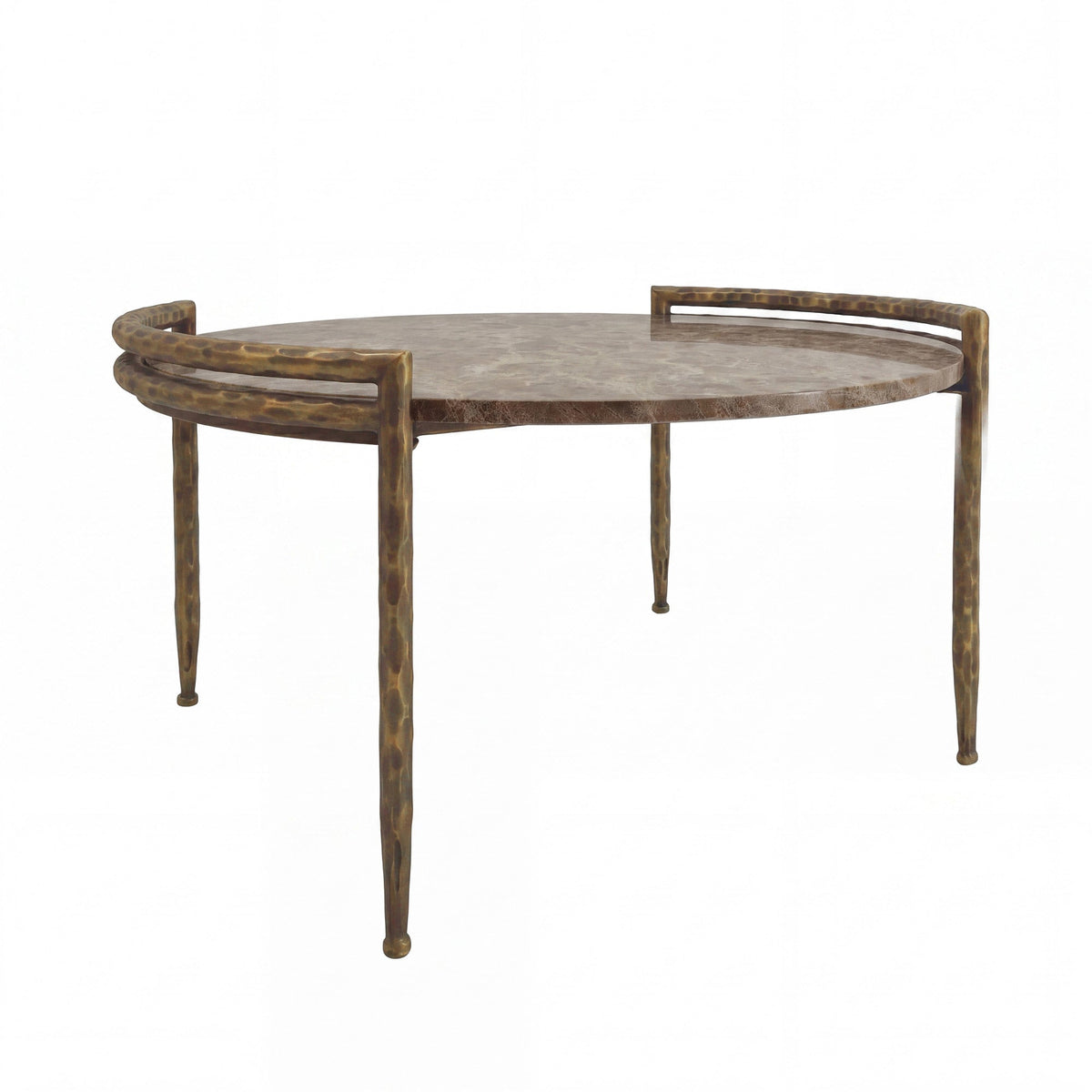 PTMD | Dented Salontafel | Donkerbeige Marmer Rond Messing Onderstel - PTMD - Woonboutique