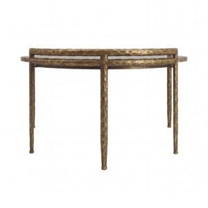 PTMD | Dented Salontafel | Donkerbeige Marmer Rond Messing Onderstel - PTMD - Woonboutique