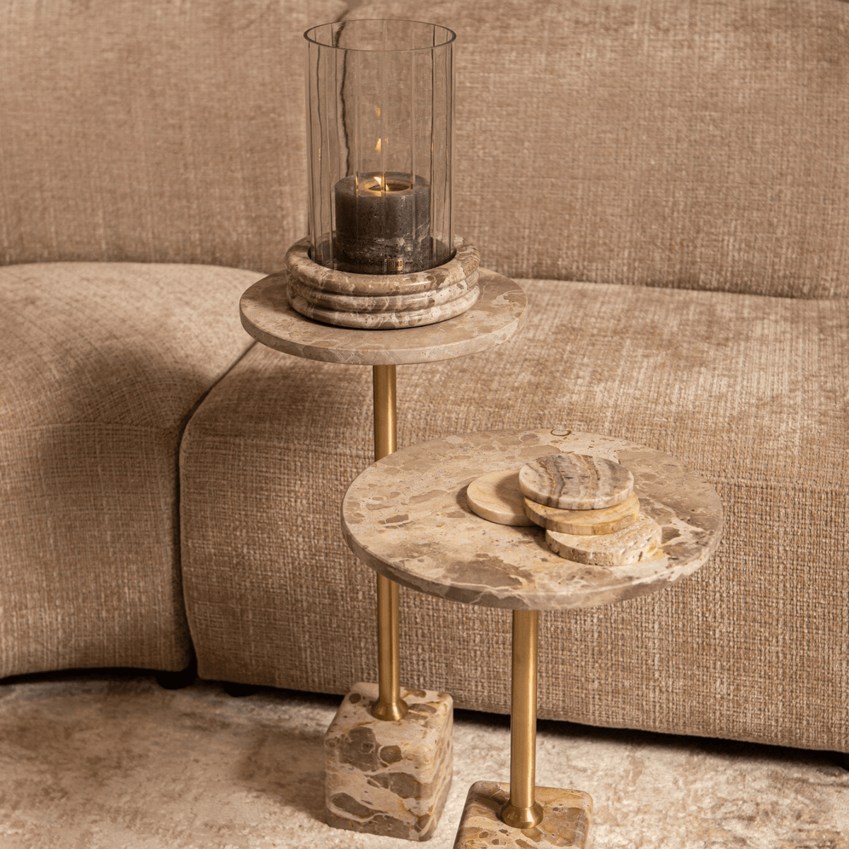 PTMD | Ebe Bijzettafel | Beige Marmeren Voet Laag - PTMD - Woonboutique