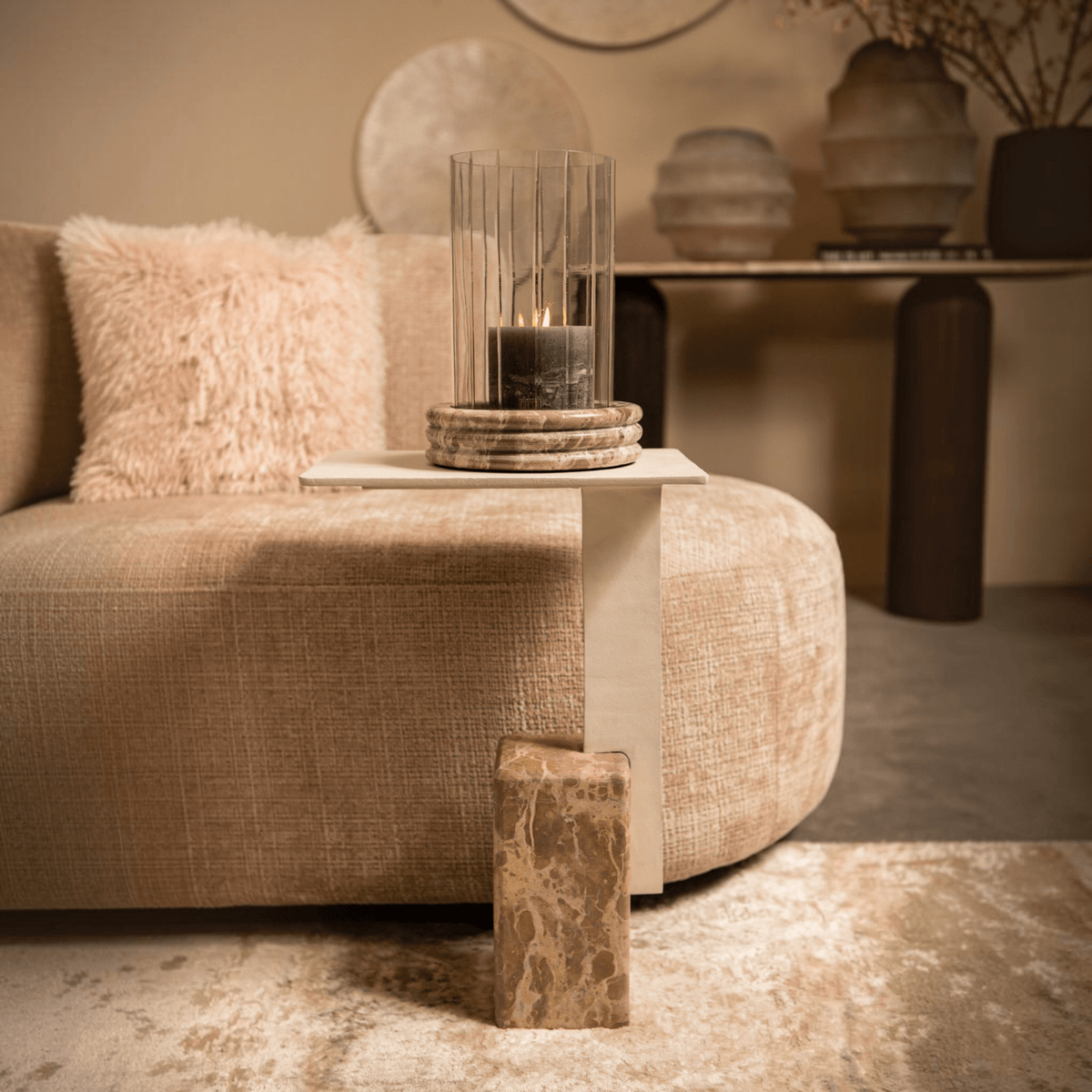 PTMD | Ebe Bijzettafel | Beige Marmeren Voet - PTMD - Woonboutique
