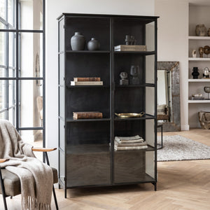 PTMD Elina Vitrinekast | Zwart IJzer & Glas - PTMD - Woonboutique