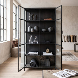 PTMD Elina Vitrinekast | Zwart IJzer & Glas - PTMD - Woonboutique