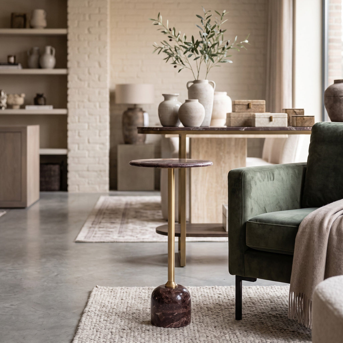 PTMD | Jari Bijzettafel | Donkerbruin Marmer Balvoet Hoog - PTMD - Woonboutique