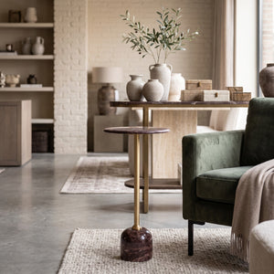 PTMD | Jari Bijzettafel | Donkerbruin Marmer Balvoet Hoog - PTMD - Woonboutique