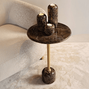 PTMD | Jari Bijzettafel | Donkerbruin Marmer Balvoet Laag - PTMD - Woonboutique