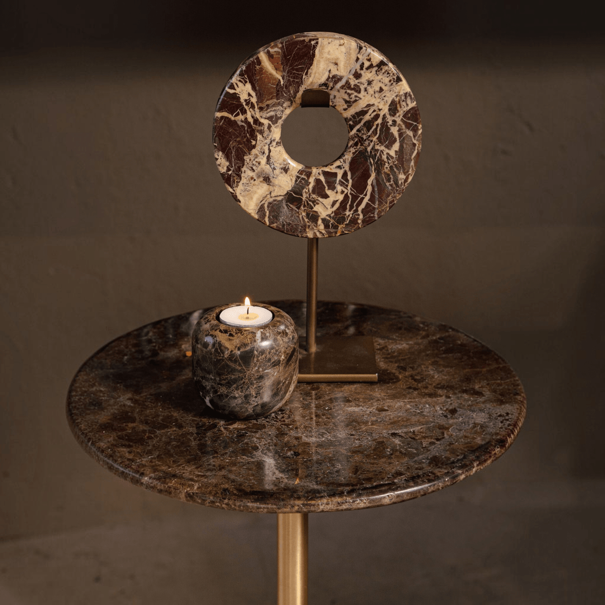 PTMD | Jari Bijzettafel | Donkerbruin Marmer Balvoet Laag - PTMD - Woonboutique