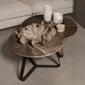 PTMD | Kae Salontafel | Donkerbruin Marmer Rond IJzeren Poten S - PTMD - Woonboutique