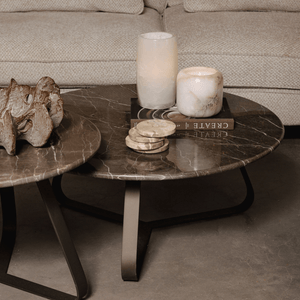 PTMD | Kae Salontafel | Donkerbruin Marmer Rond IJzeren Poten S - PTMD - Woonboutique