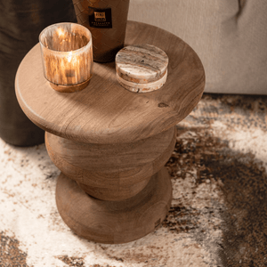 PTMD | Keven Bijzettafel | Naturel Mangohout Geribbeld Rond - PTMD - Woonboutique
