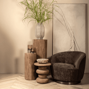 PTMD | Keven Bijzettafel | Naturel Mangohout Geribbeld Rond - PTMD - Woonboutique