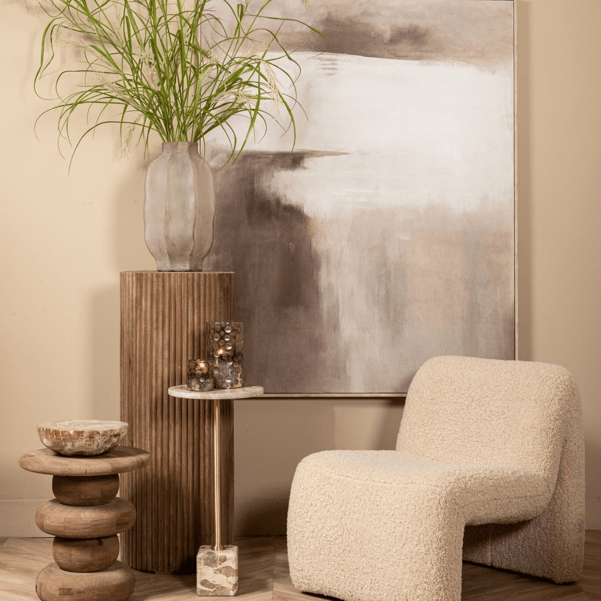 PTMD | Keven Bijzettafel | Naturel Mangohout Geribbeld Rond - PTMD - Woonboutique