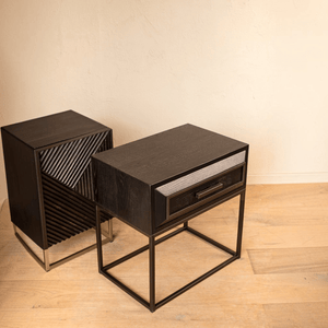 PTMD Lixly Nachtkastje | Zwart Hout & IJzer - PTMD - Woonboutique