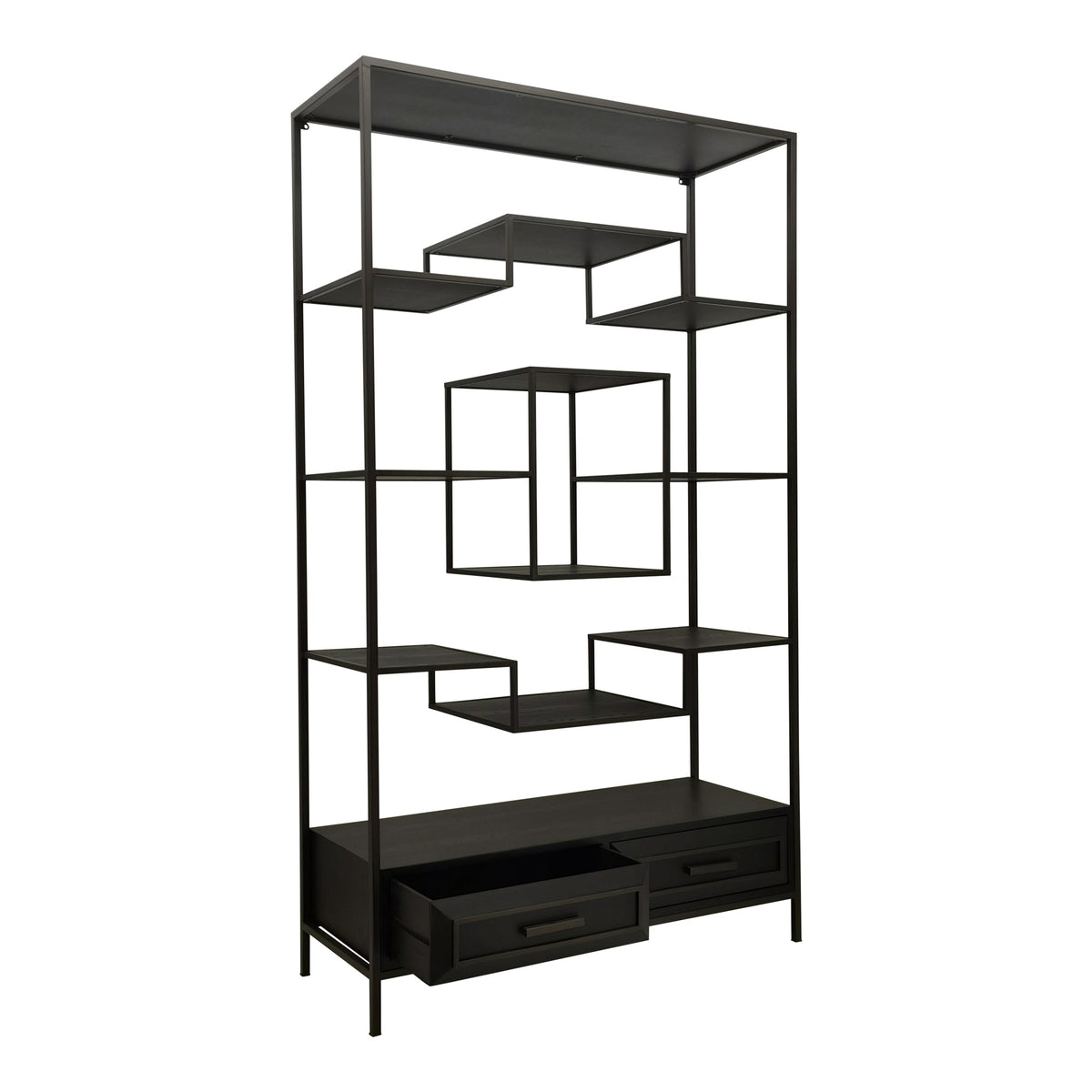 PTMD Lixly Vakkenkast | Zwart Hout & IJzer - PTMD - Woonboutique