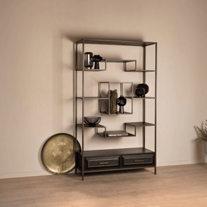 PTMD Lixly Vakkenkast | Zwart Hout & IJzer - PTMD - Woonboutique