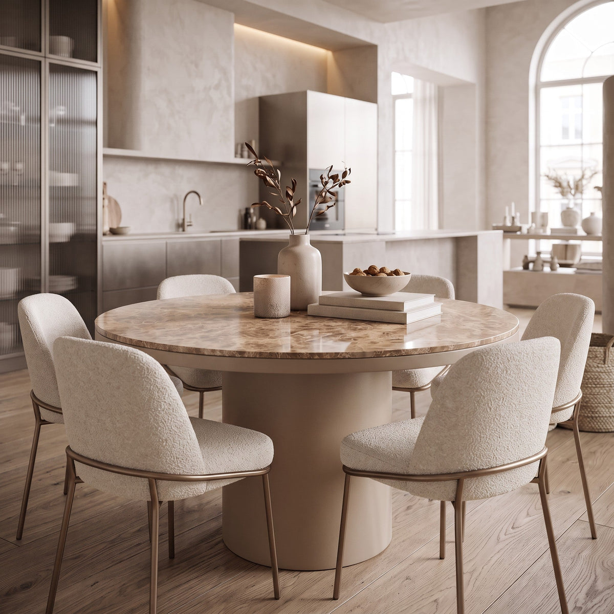 PTMD | Lunaro Eettafel | Donkerbeige Marmer / Ø140 cm - PTMD - Woonboutique