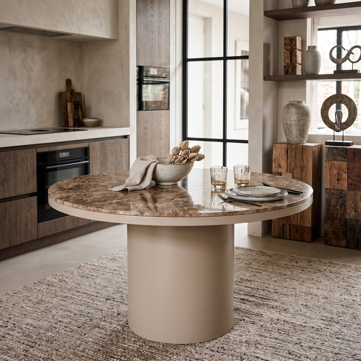 PTMD | Lunaro Eettafel | Donkerbeige Marmer / Ø140 cm - PTMD - Woonboutique
