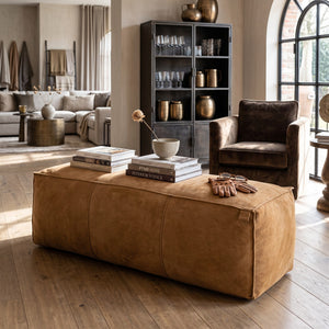 PTMD | Marieke Poef | Camel Suede Leer Rechthoek - PTMD - Woonboutique