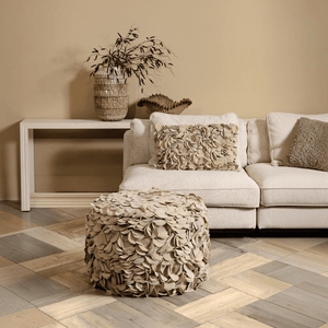 PTMD | Nevo Poef | Cream Suede Leer - PTMD - Woonboutique
