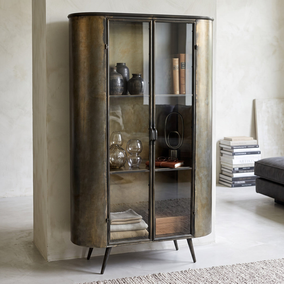 PTMD Spacer Vitrinekast | Messing & Glas - PTMD - Woonboutique