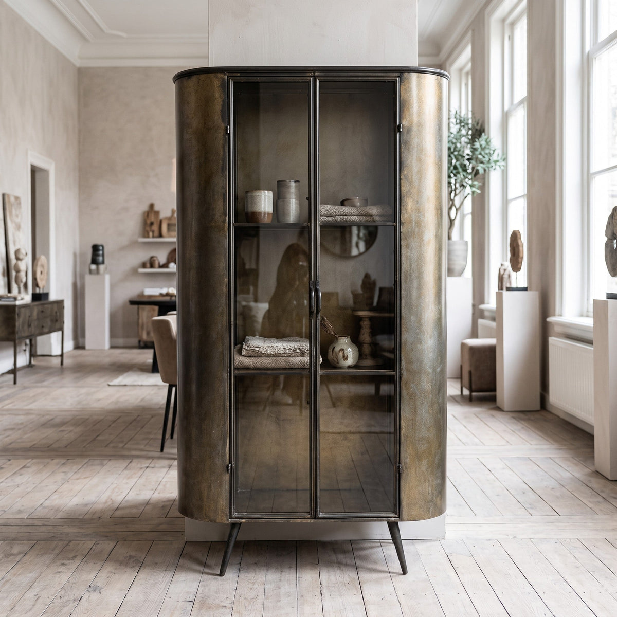 PTMD Spacer Vitrinekast | Messing & Glas - PTMD - Woonboutique