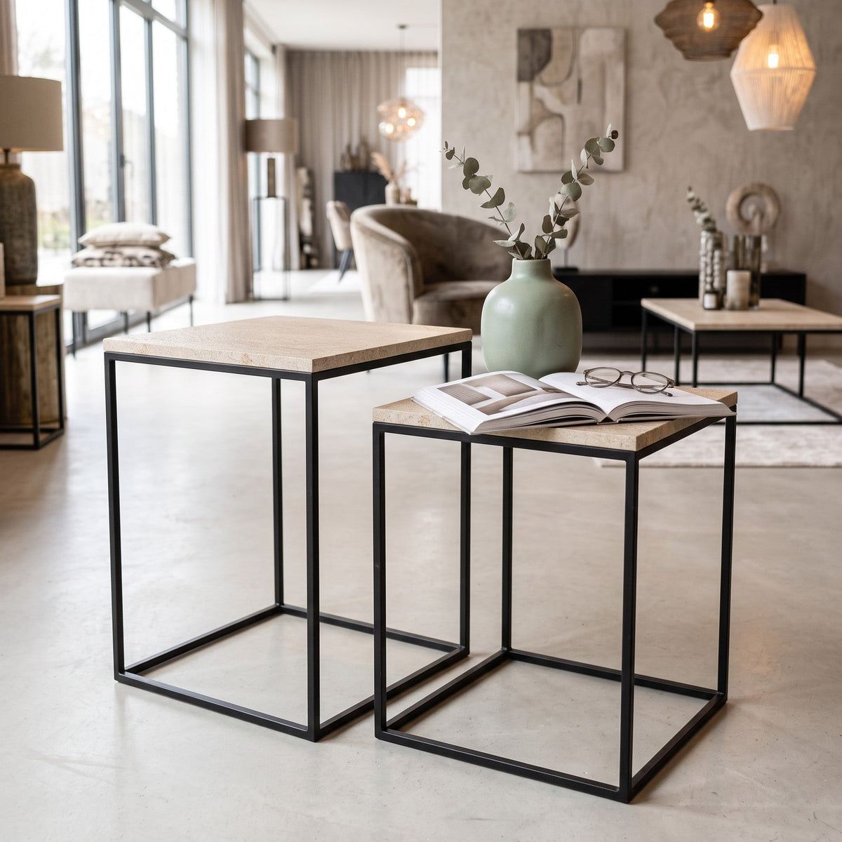 PTMD | Volos Bijzettafel | Beige Marmer / Set van 2 - PTMD - Woonboutique
